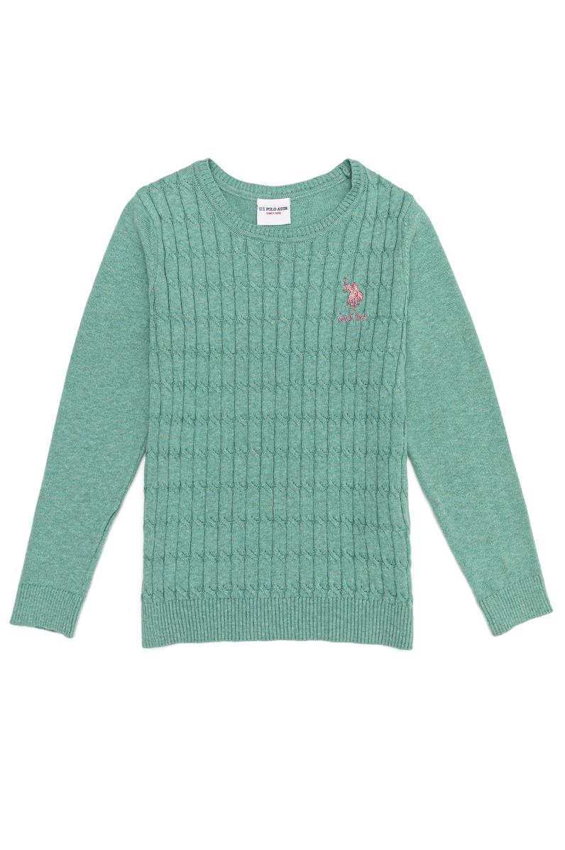 Kız Çocuk Mint Melanj Bisiklet Yaka Basic Kazak