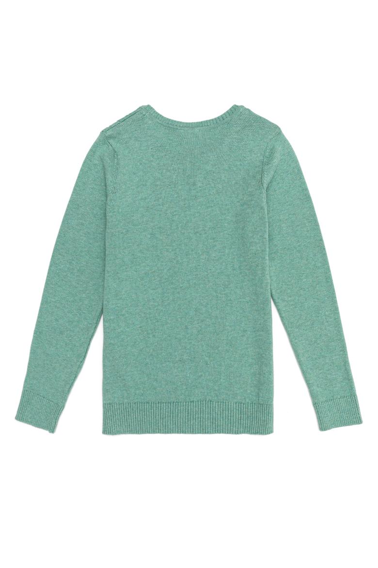 Kız Çocuk Mint Melanj Bisiklet Yaka Basic Kazak - 50257310086