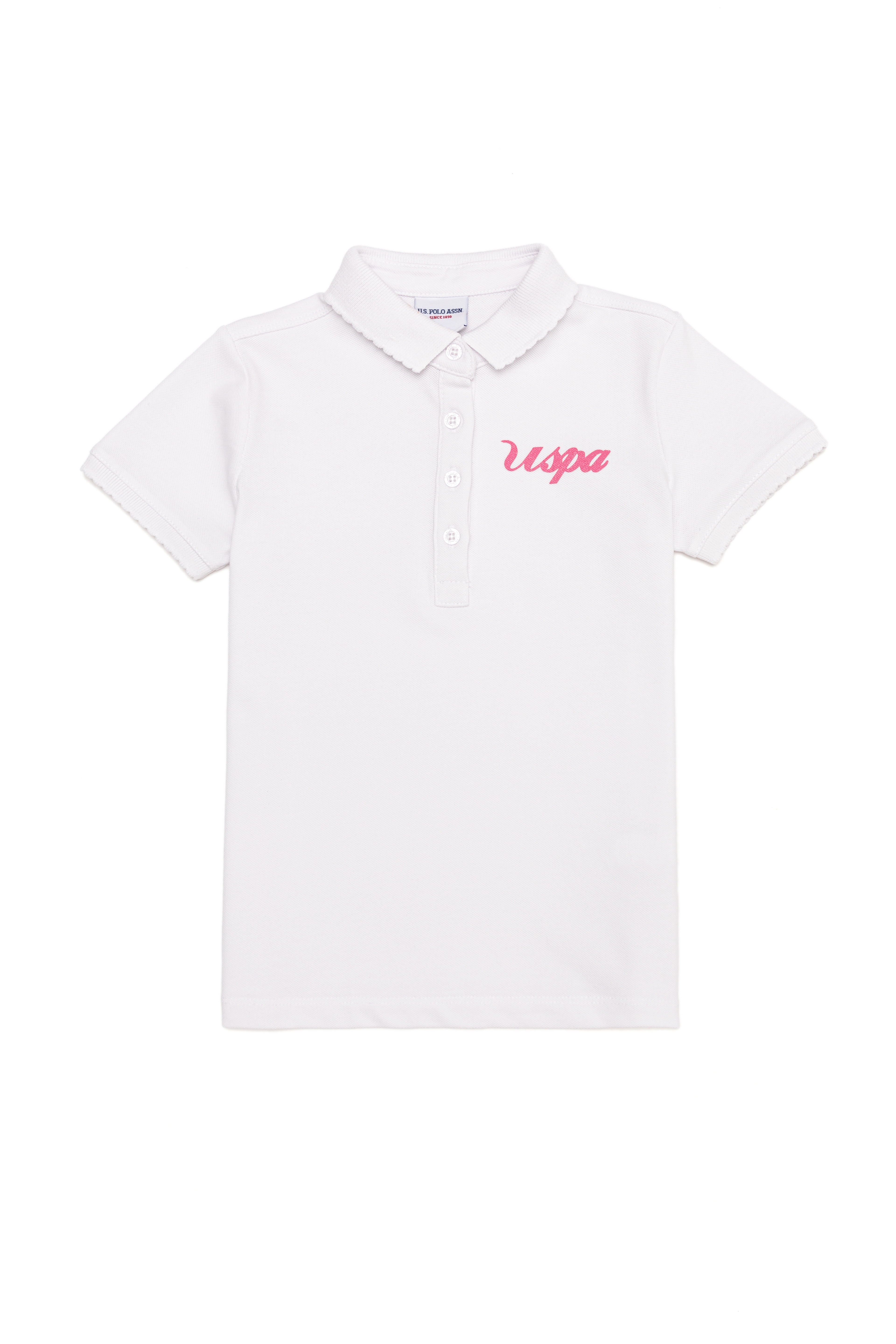 Kız Çocuk Beyaz Basic Polo Yaka Tişört - Image 1