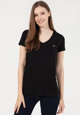 Kadın Siyah Basic V Yaka Tişört - 50247980006