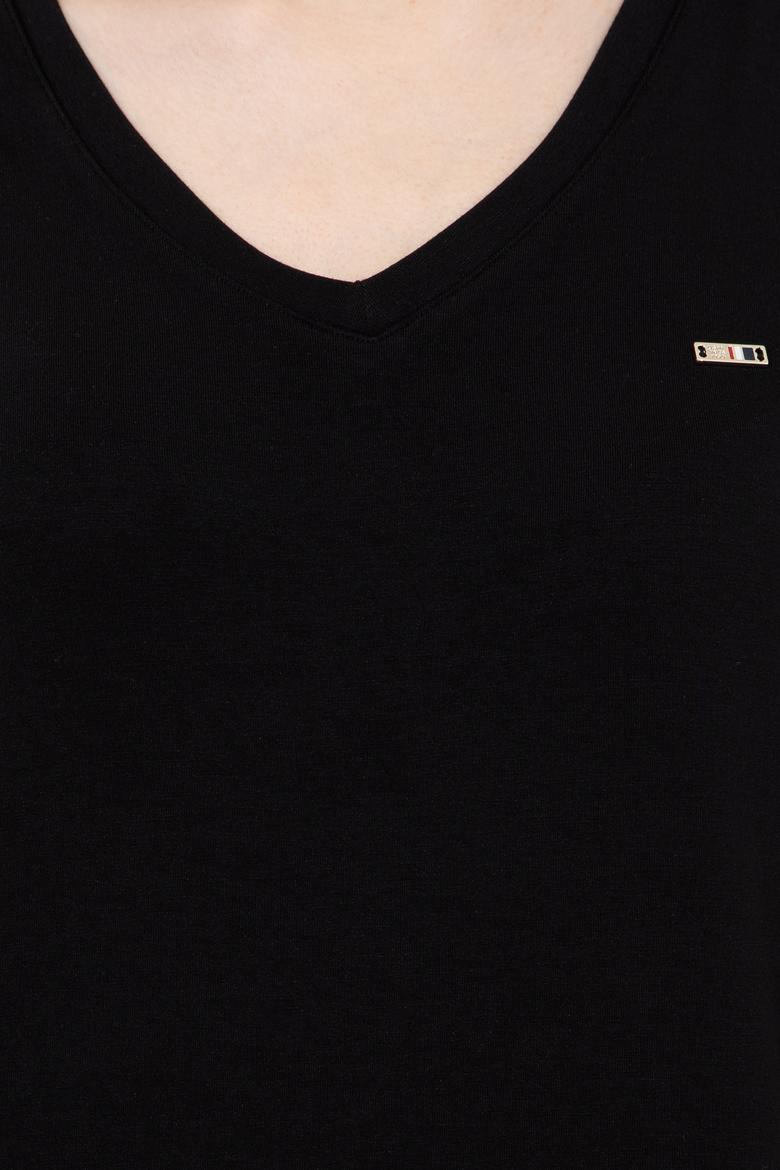 Kadın Siyah Basic V Yaka Tişört - 50247980006