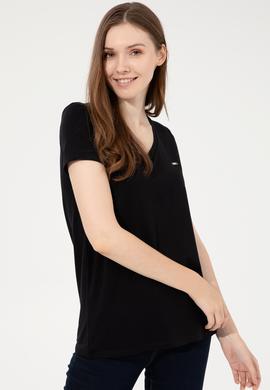 Kadın Siyah Basic V Yaka Tişört - 50247980006