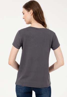 Kadın Antrasit Basic V Yaka Tişört - 50247980087