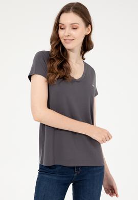 Kadın Antrasit Basic V Yaka Tişört - 50247980087