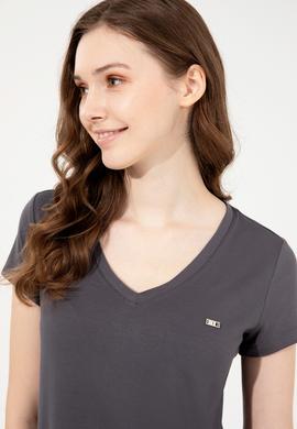 Kadın Antrasit Basic V Yaka Tişört - 50247980087