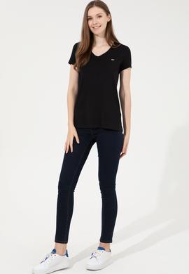 Kadın Siyah Basic V Yaka Tişört - 50247980006