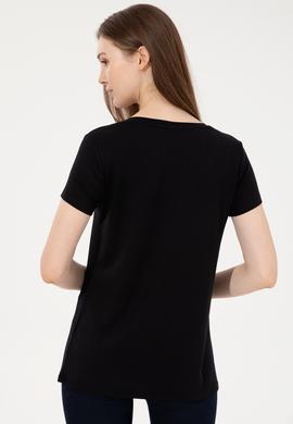 Kadın Siyah Basic V Yaka Tişört - 50247980006