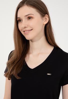 Kadın Siyah Basic V Yaka Tişört - 50247980006