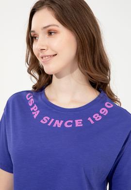 Kadın Mavi Bisiklet Yaka Crop Tişört - 50248144020