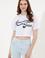 Kadın Beyaz Bisiklet Yaka Crop Tişört
