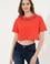 Kadın Kırmızı Bisiklet Yaka Crop Tişört