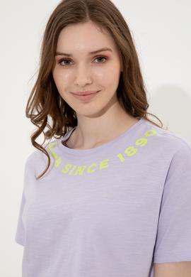 Kadın Lila Bisiklet Yaka Crop Tişört - 50248144028