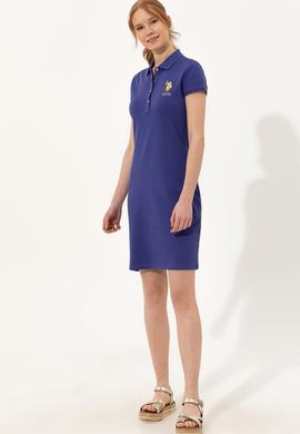 Kadın Mavi Polo Yaka Örme Elbise - 50246277158