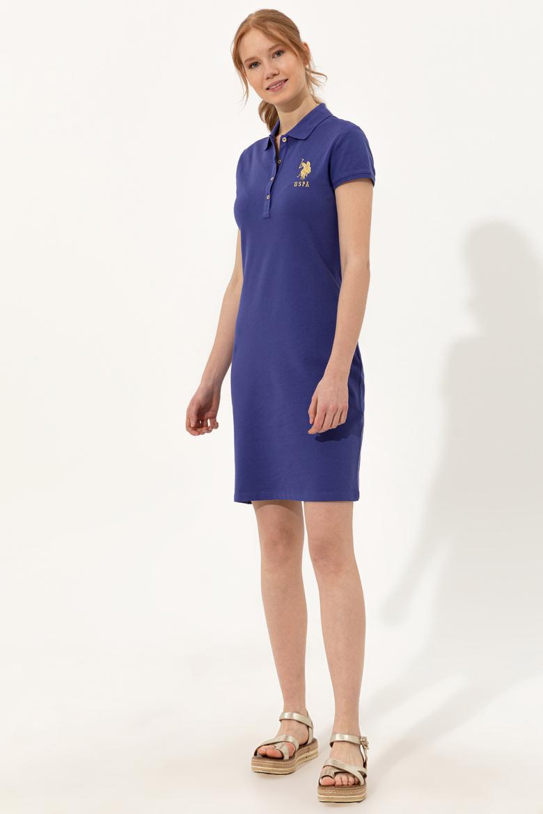 Kadın Mavi Polo Yaka Örme Elbise - 50246277158