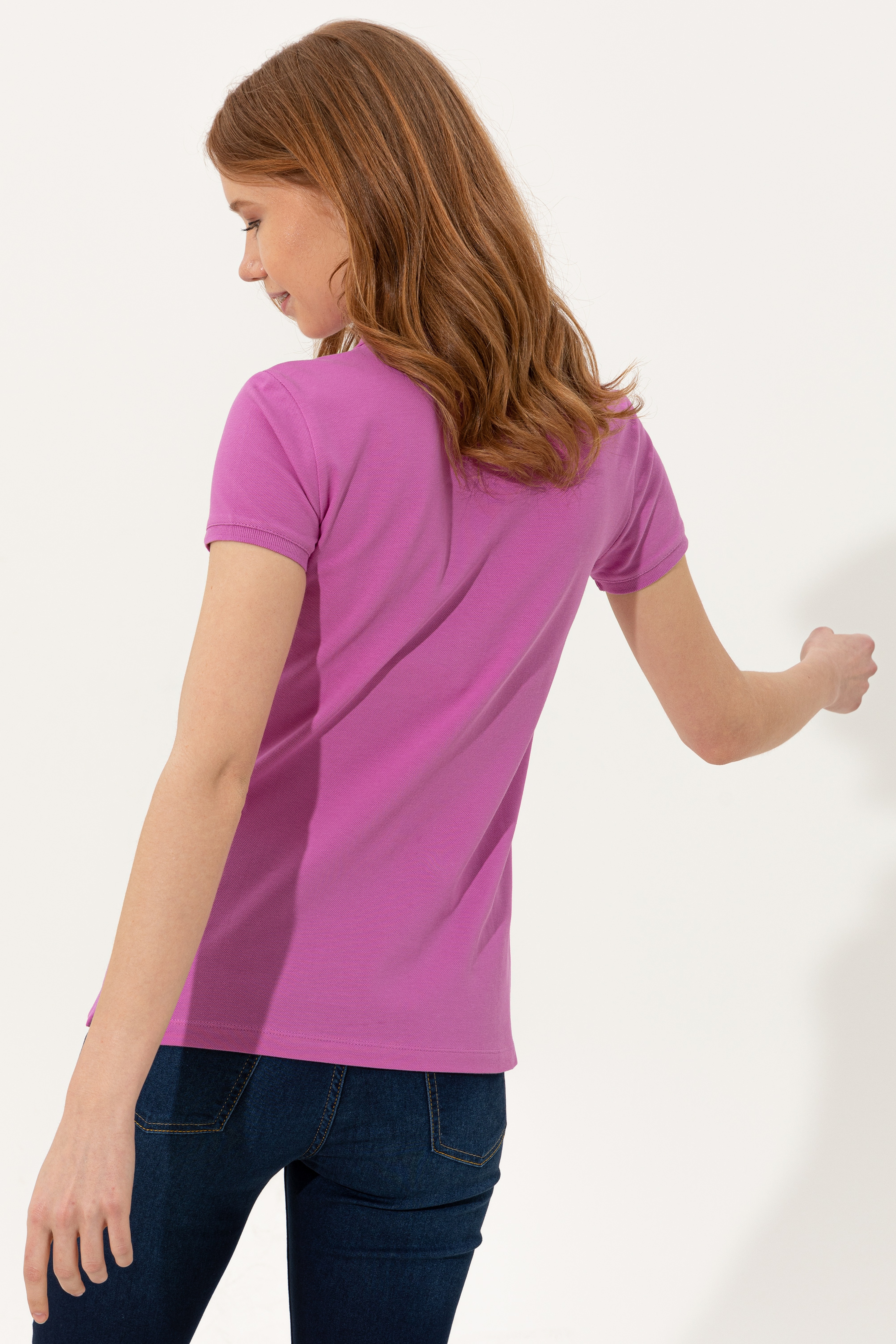 Kadın Menekşe Basic Polo Yaka Tişört - Image 5