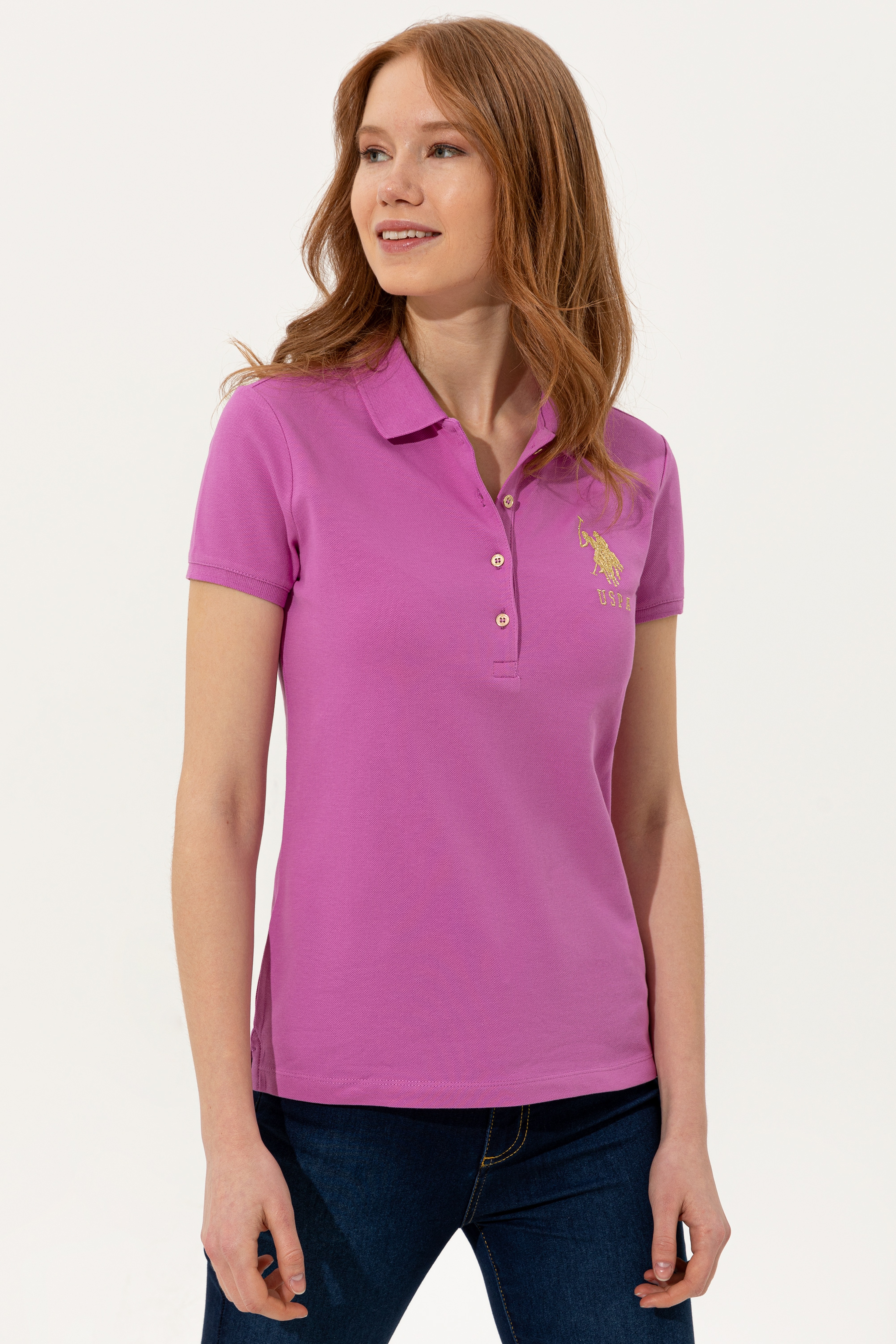 Kadın Menekşe Basic Polo Yaka Tişört - Image 3