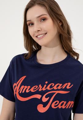 Kadın Lacivert Bisiklet Yaka Crop Tişört - 50248957030