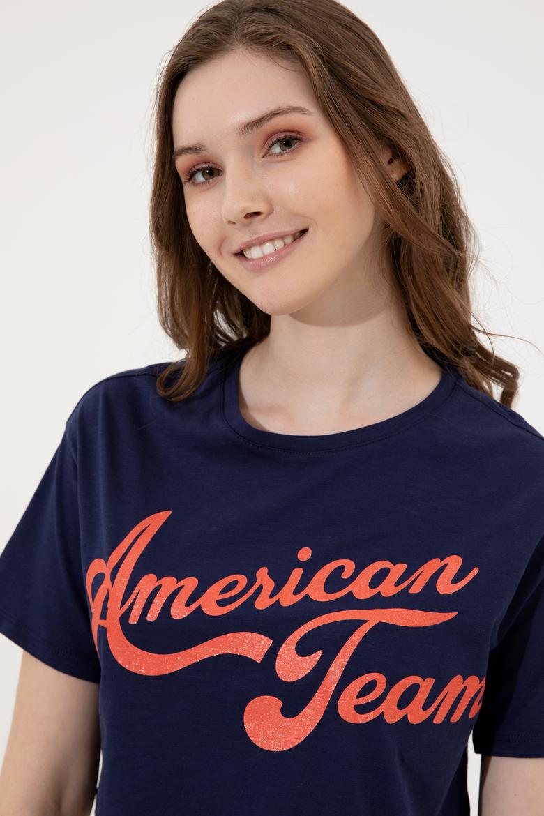 Kadın Lacivert Bisiklet Yaka Crop Tişört - 50248957030