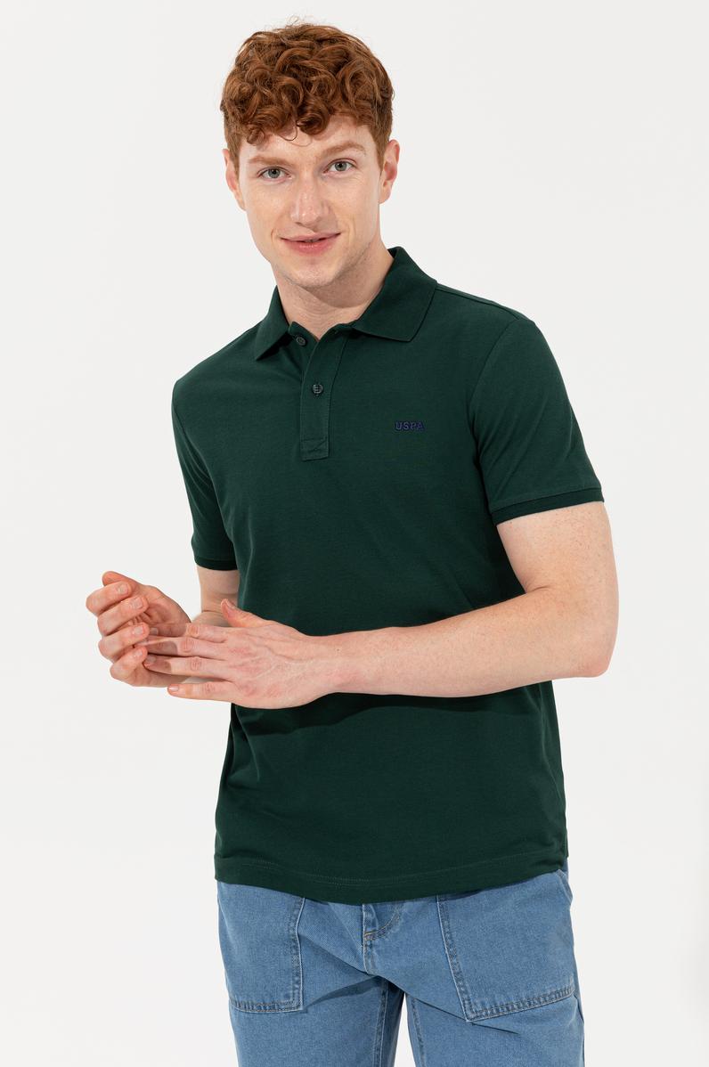 Erkek Koyu Yeşil Polo Yaka Basic T-Shirt