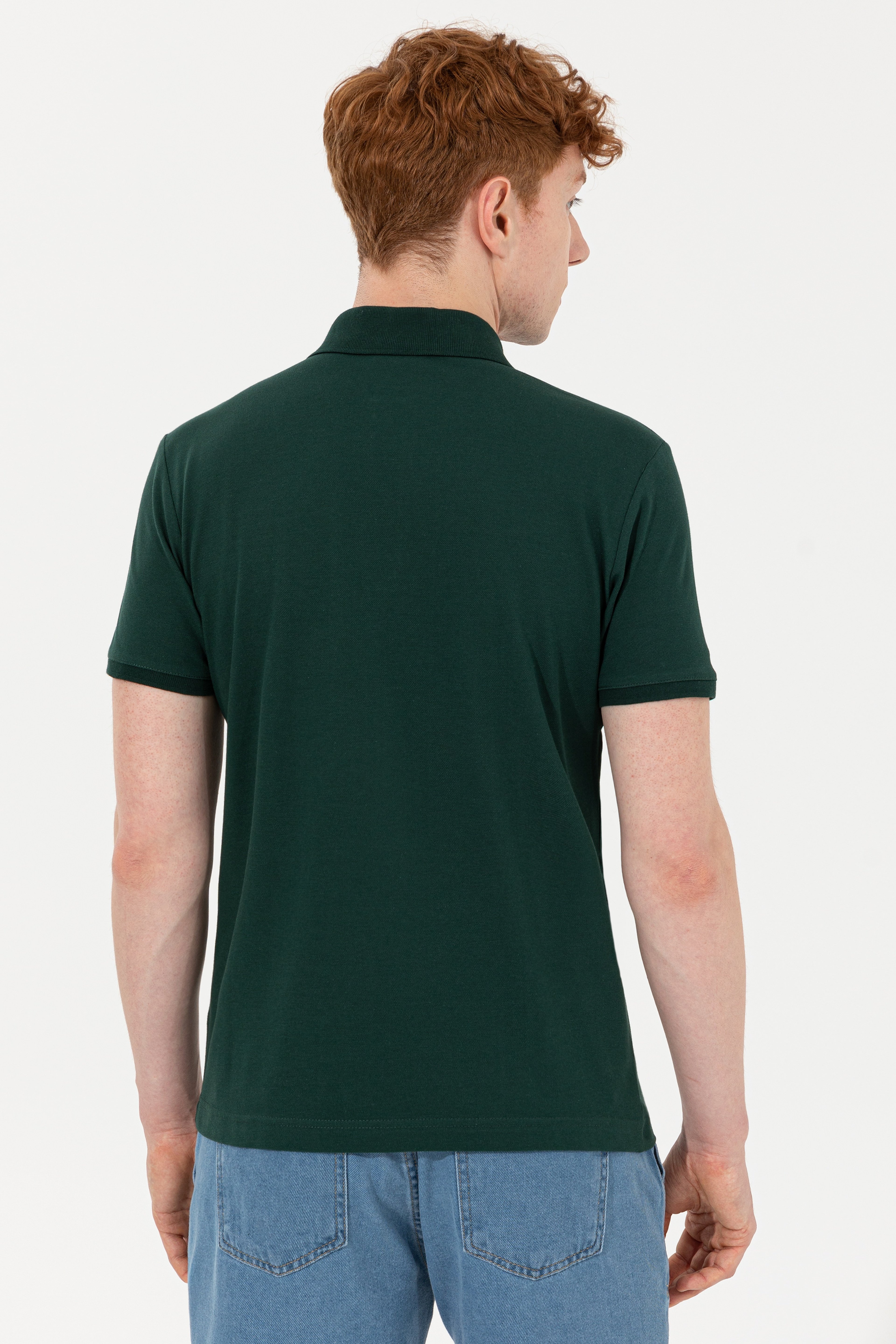 Erkek Koyu Yeşil Polo Yaka Basic T-Shirt - Image 5
