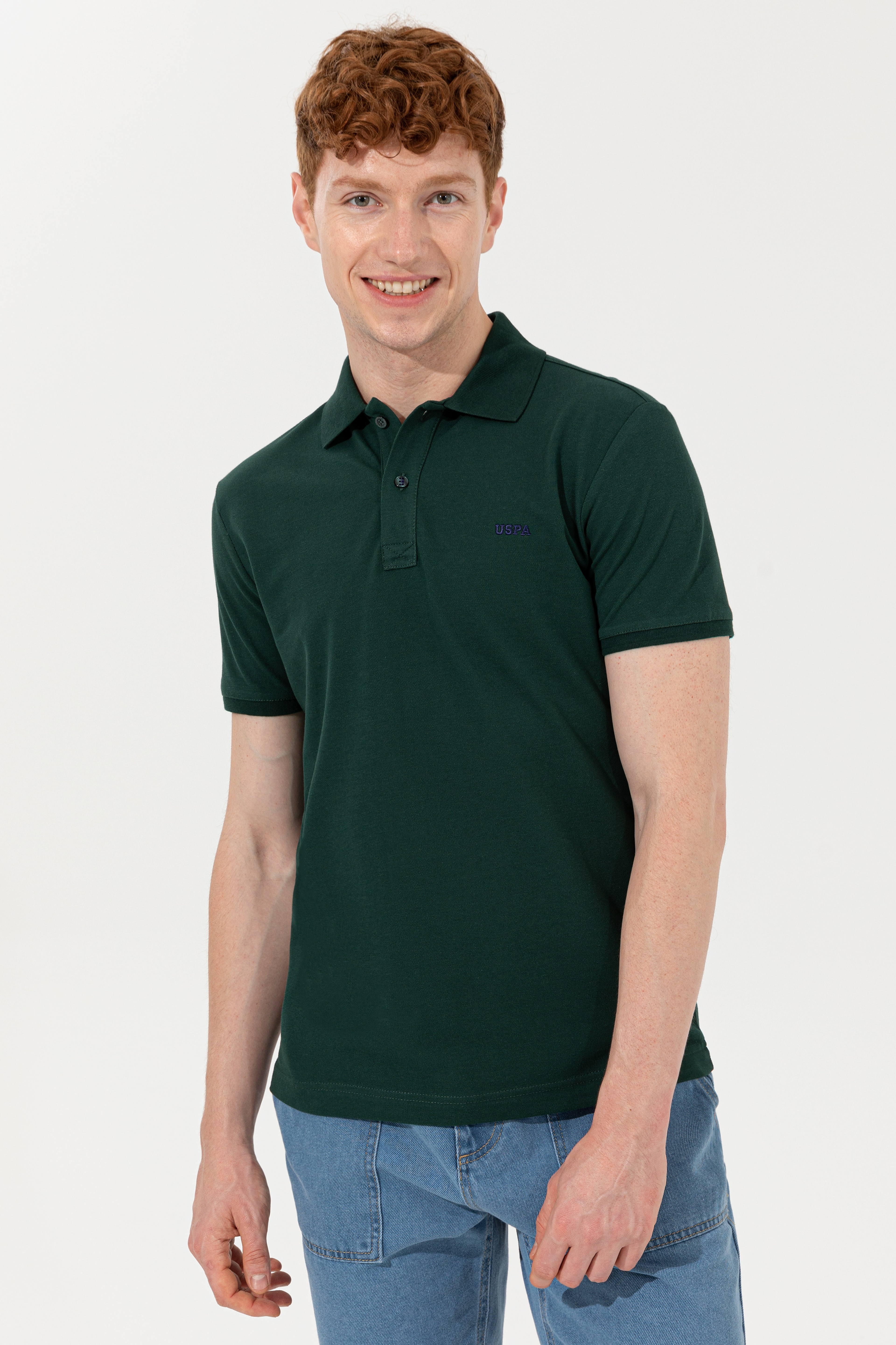 Erkek Koyu Yeşil Polo Yaka Basic T-Shirt - Image 3