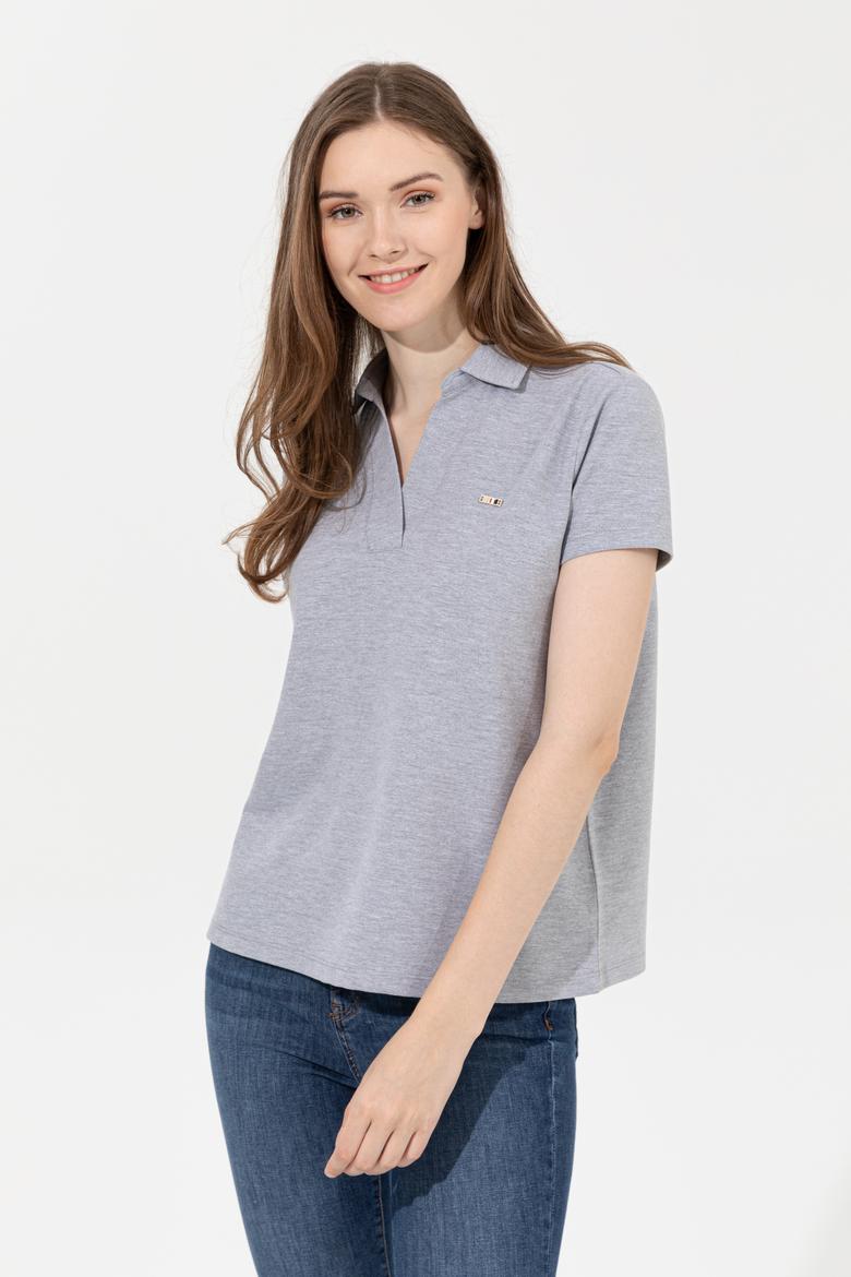 Kadın Gri Melanj Basic Tişört - 50253141053