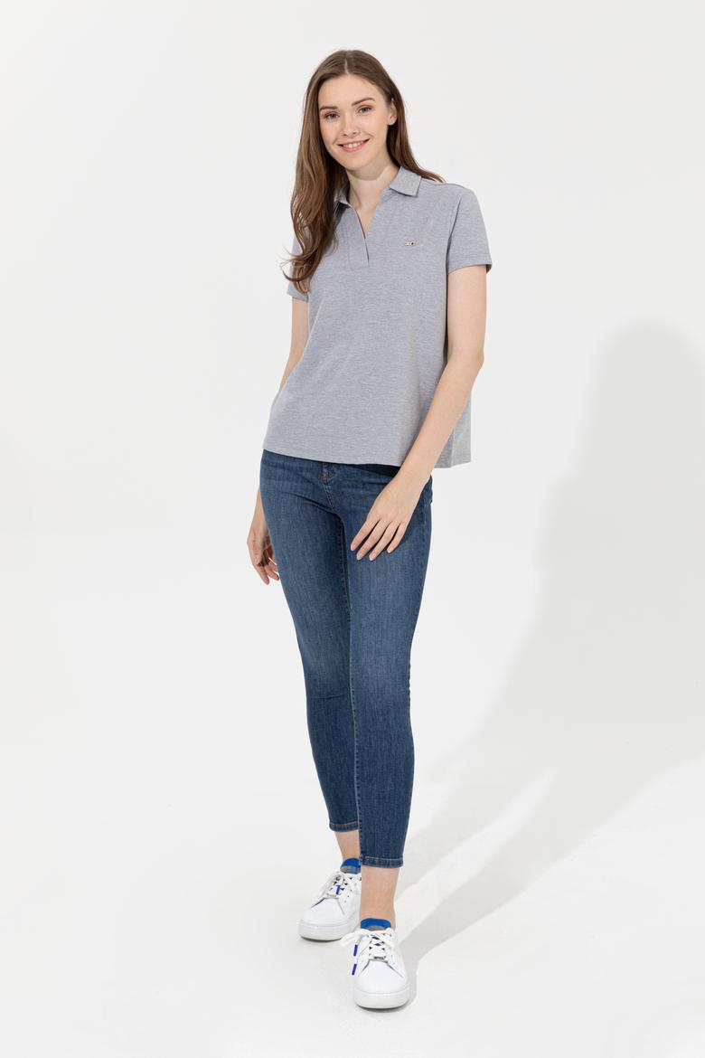 Kadın Gri Melanj Basic Tişört - 50253141053