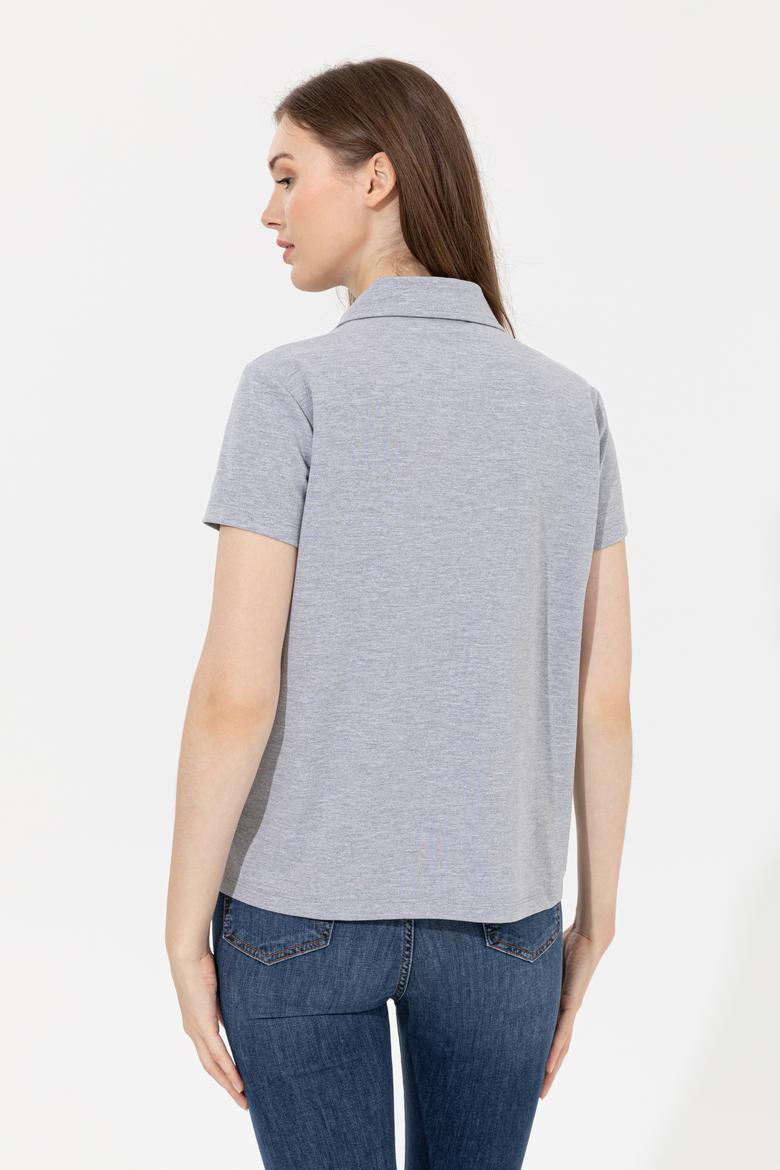 Kadın Gri Melanj Basic Tişört - 50253141053