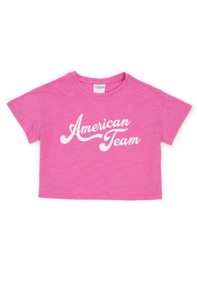 Kız Çocuk Pembe Bisiklet Yaka Crop Tişört