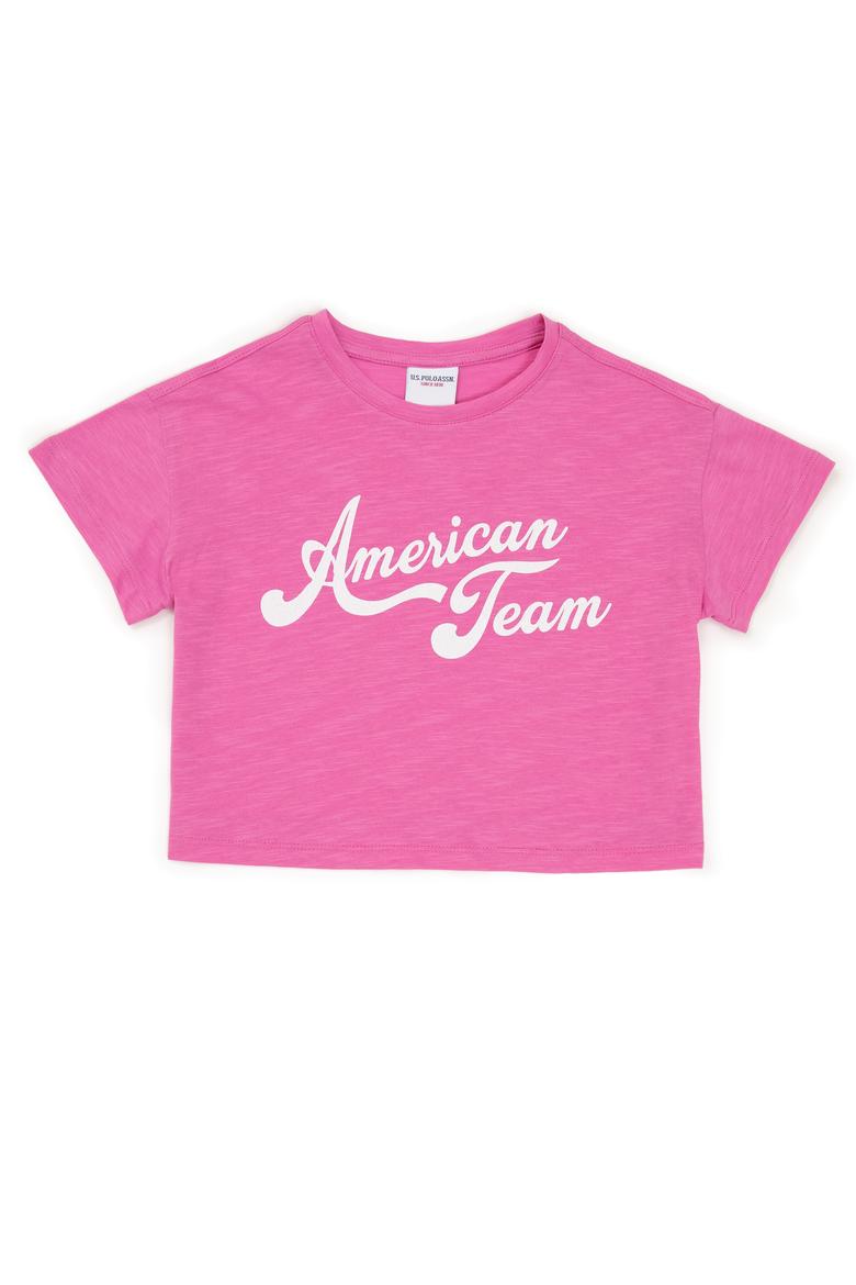 Kız Çocuk Pembe Bisiklet Yaka Crop Tişört
