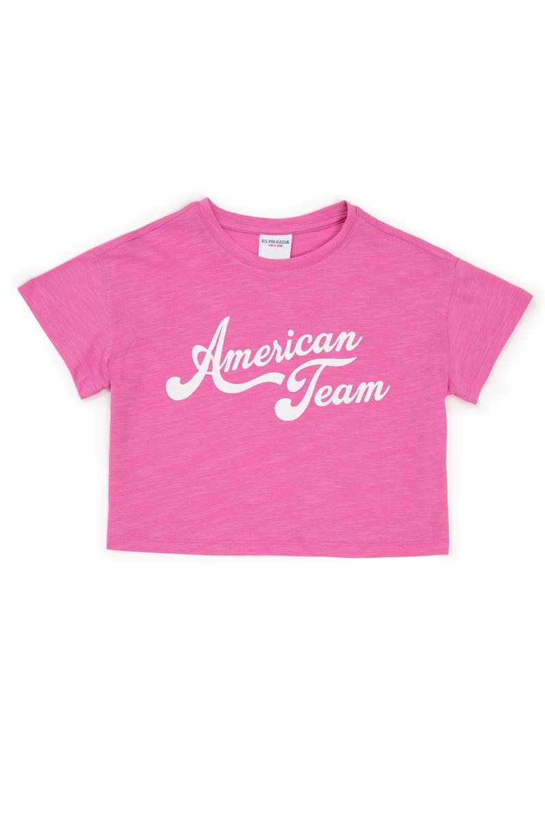 Kız Çocuk Pembe Bisiklet Yaka Crop Tişört