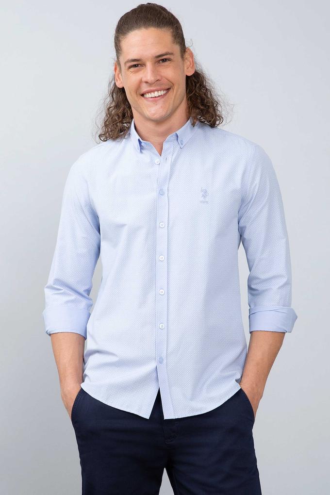 Erkek Mavi Gömlek Uzunkol