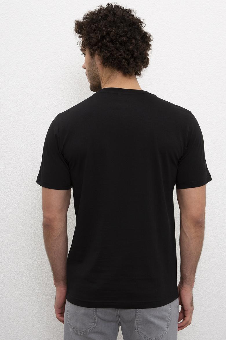 Erkek Siyah Bisiklet Yaka T-Shirt - 50213574002