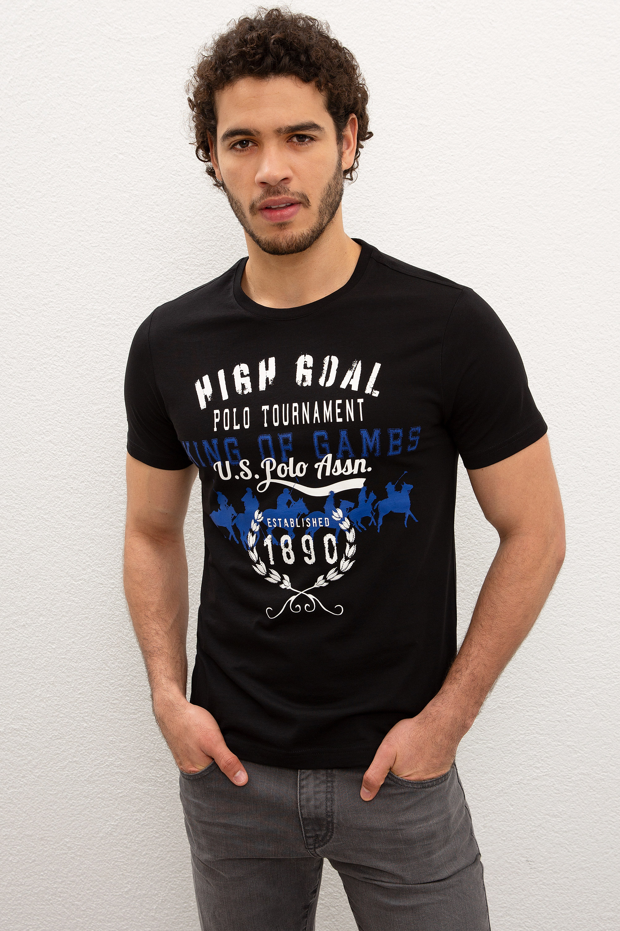 Erkek Siyah Bisiklet Yaka T-Shirt - Image 1