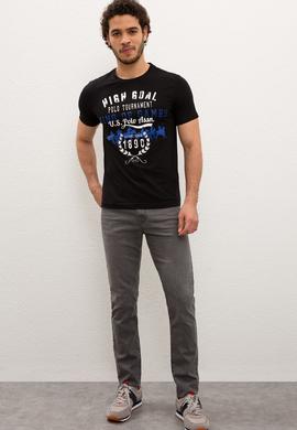 Erkek Siyah Bisiklet Yaka T-Shirt - 50213575006