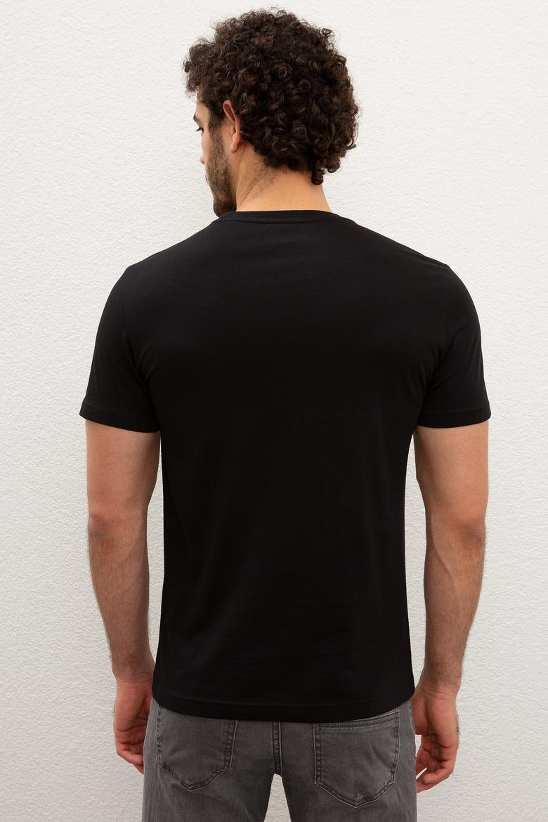 Erkek Siyah Bisiklet Yaka T-Shirt - 50213575006