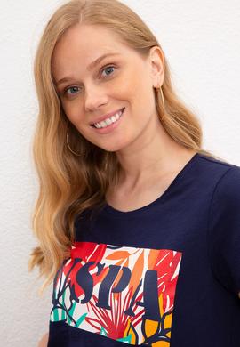 Kadın Lacivert Bisiklet Yaka T-Shirt - 50225745005