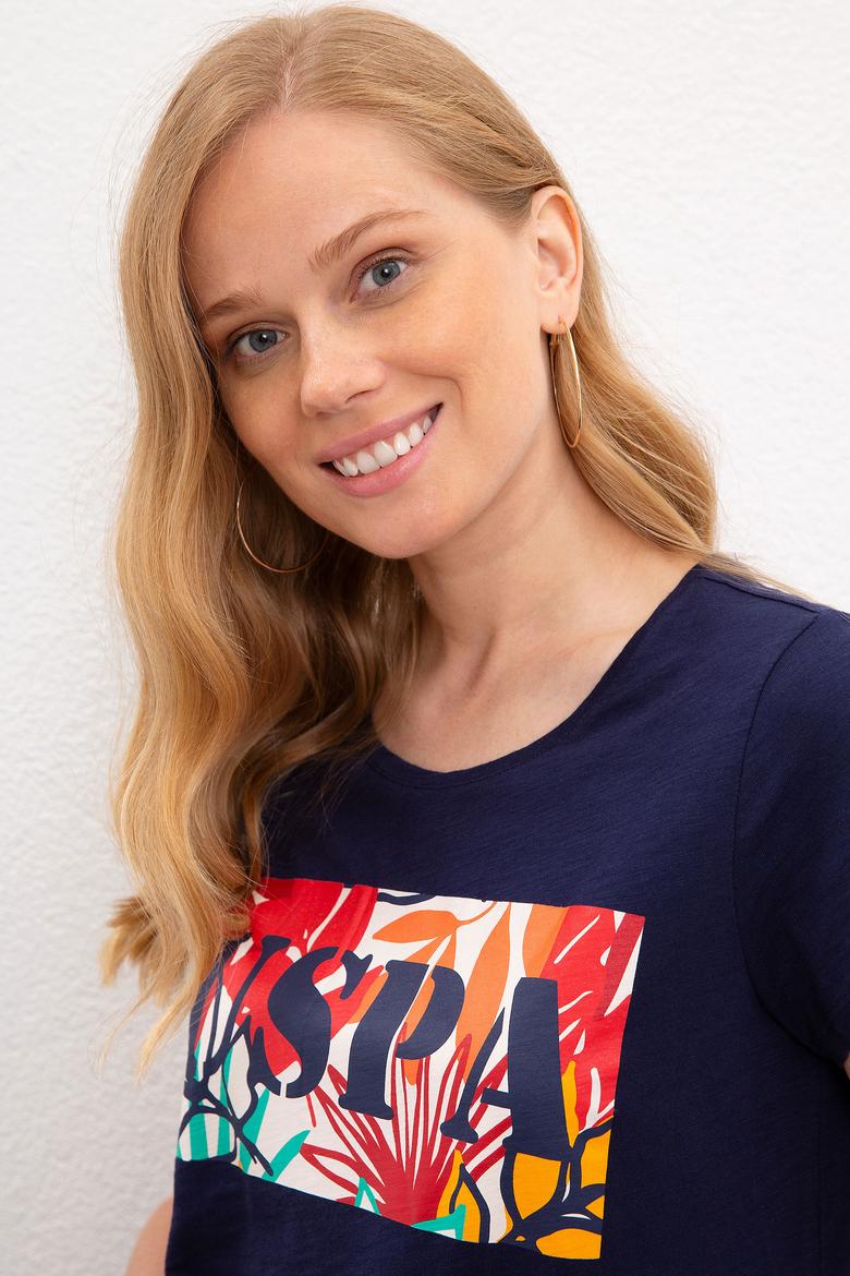 Kadın Lacivert Bisiklet Yaka T-Shirt - 50225745005