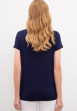 Kadın Lacivert Bisiklet Yaka T-Shirt - 50225745005