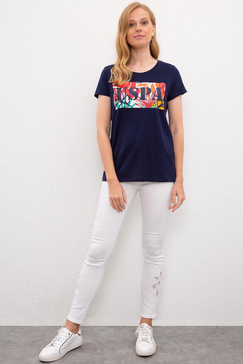 Kadın Lacivert Bisiklet Yaka T-Shirt - 50225745005