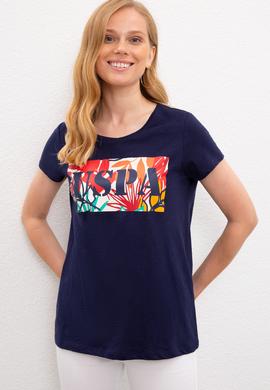 Kadın Lacivert Bisiklet Yaka T-Shirt - 50225745005