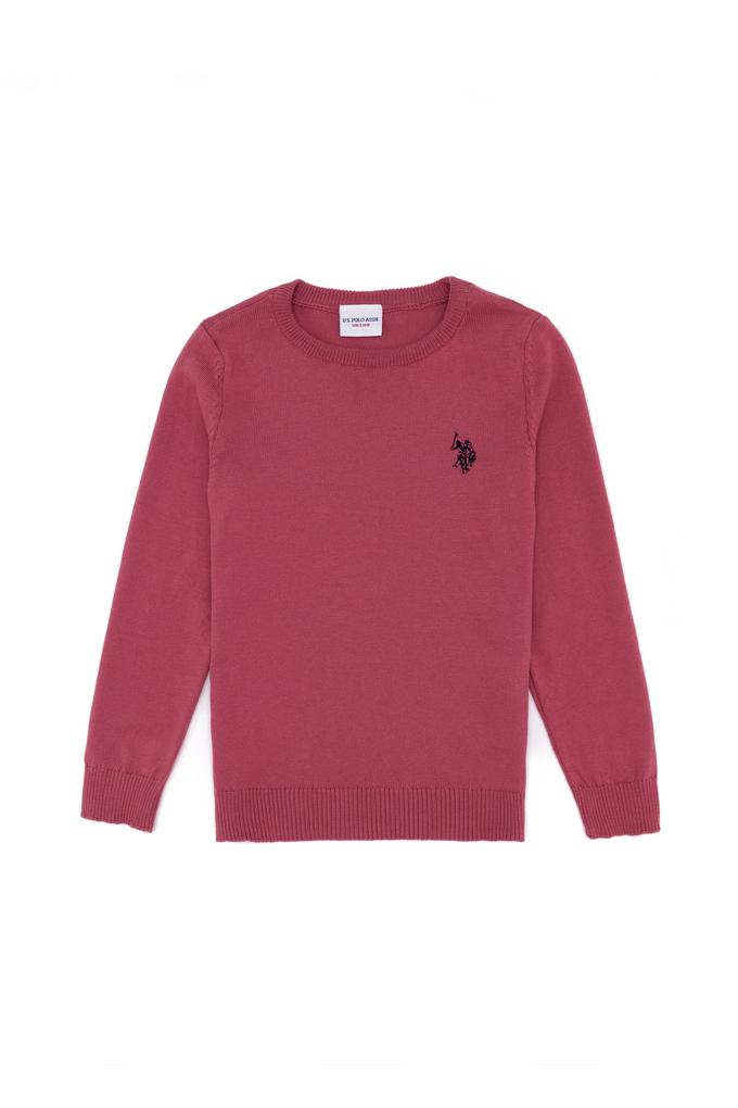 Kız Çocuk Pembe Basic Bisiklet Yaka Kazak