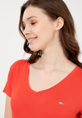 Kadın Kırmızı Basic V Yaka Tişört - 50247980075