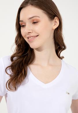 Kadın Beyaz Basic V Yaka Tişört - 50247980021