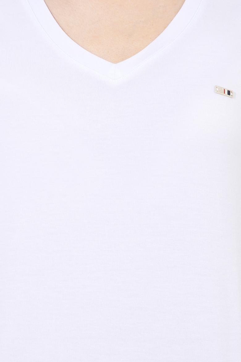 Kadın Beyaz Basic V Yaka Tişört - 50247980021