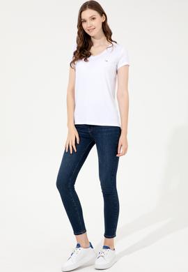 Kadın Beyaz Basic V Yaka Tişört - 50247980021