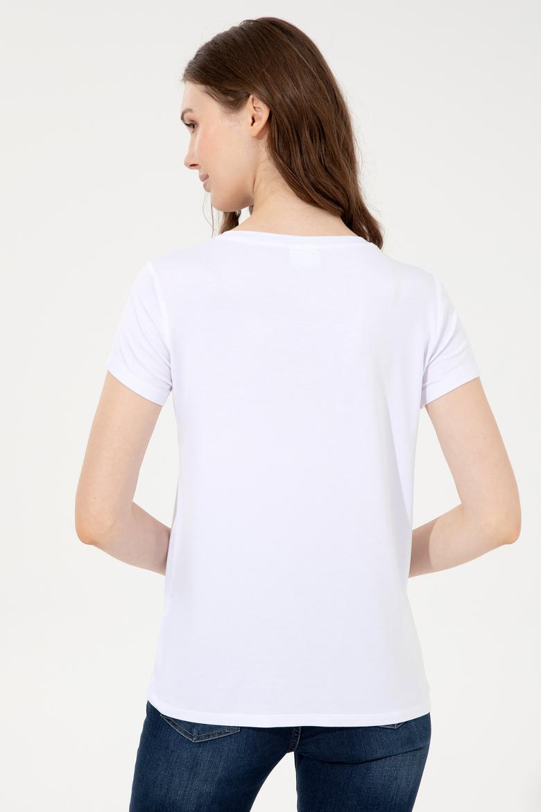 Kadın Beyaz Basic V Yaka Tişört - 50247980021