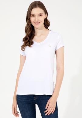 Kadın Beyaz Basic V Yaka Tişört - 50247980021