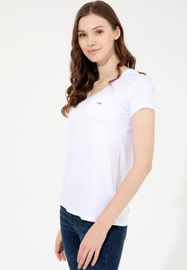 Kadın Beyaz Basic V Yaka Tişört - 50247980021