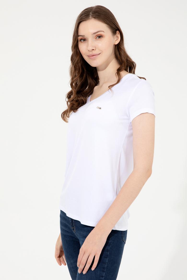 Kadın Beyaz Basic V Yaka Tişört - 50247980021